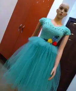 Green crochet Dress with Net